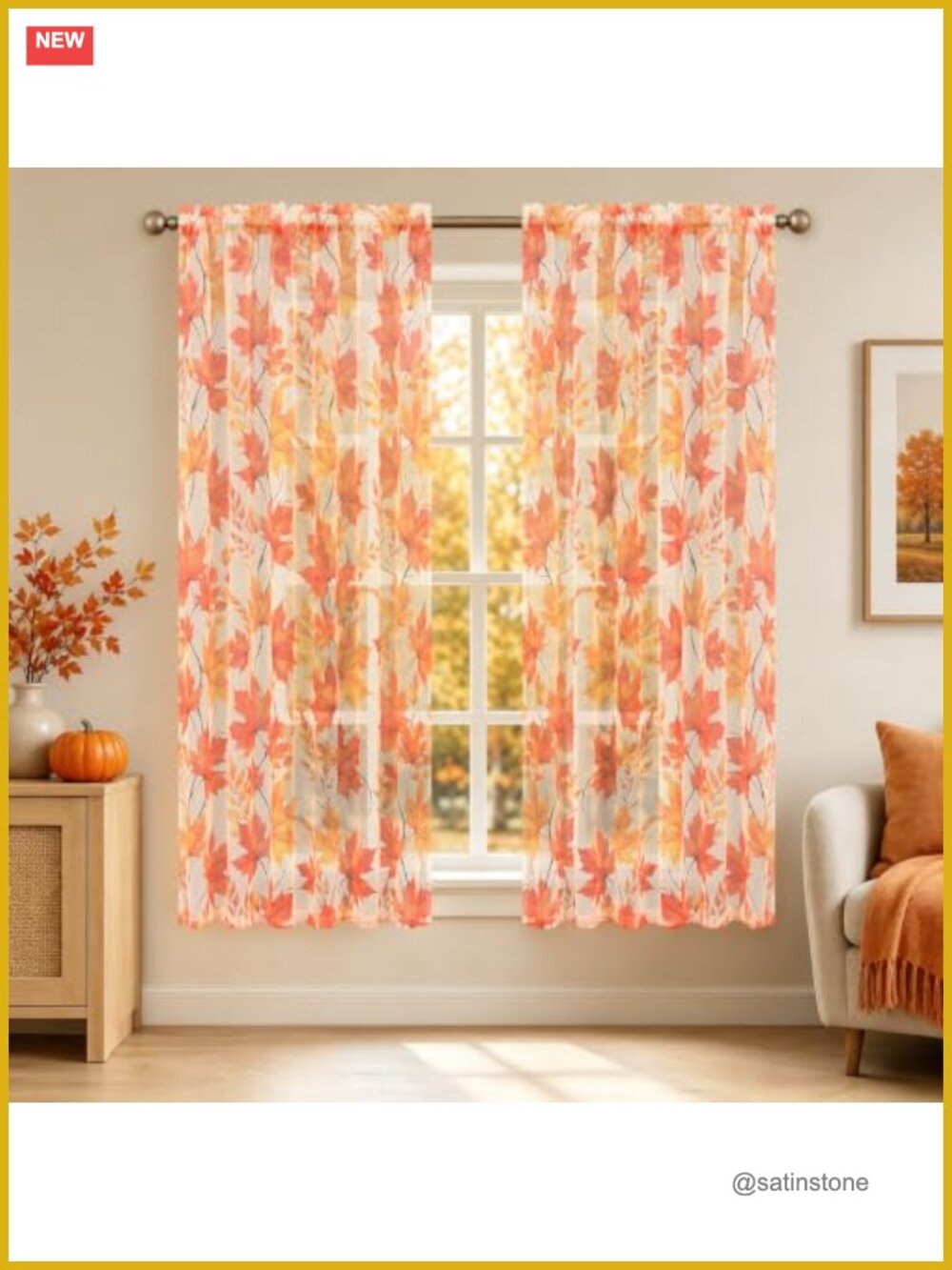AtawLege Fall Sheer Curtains 2 Panels 52x63 Rod Pocket Light Filtering
